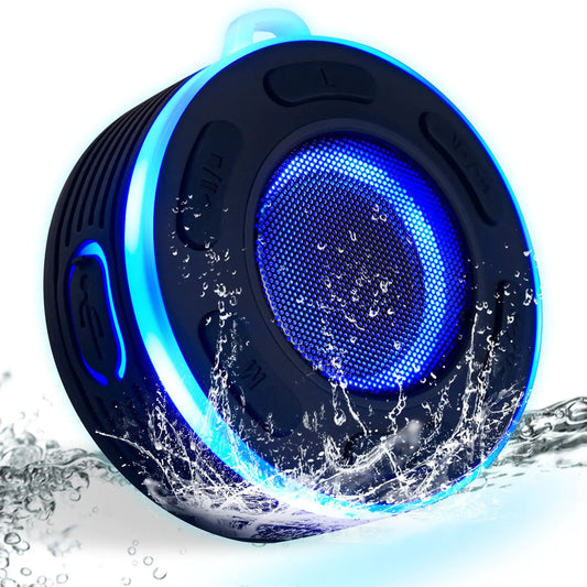 Shower Portable Bluetooth Speaker with HiFi Steore Sound LED LightIP7 Waterproof Shower Bluetooth Speakers with Suction CupBuilt-in MicHands Free CallingPortable Bluetooth Speaker for Outdoor