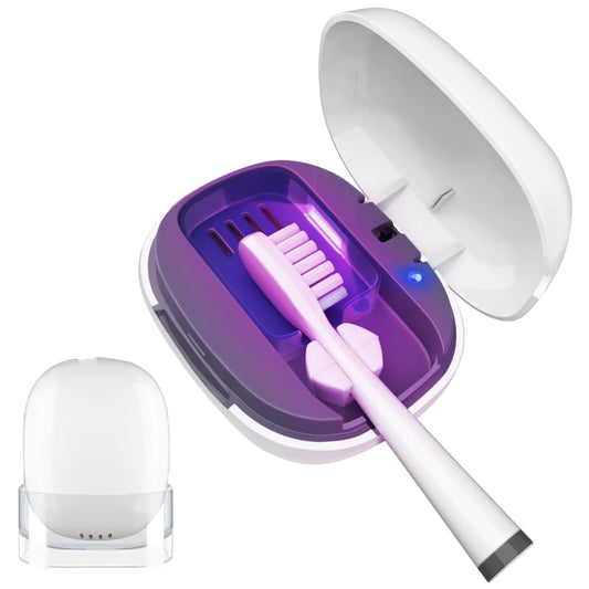UV Toothbrush Covers Case San itizer and Holder with LightToothbrush Covers with Holder Rechargeable Portable Toothbrush Cleaner Case（White）